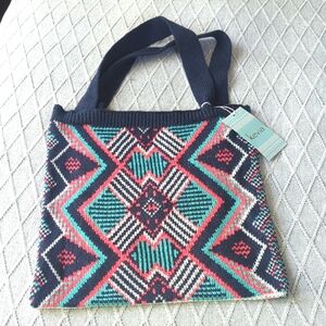 Kevia Multicolor Geometric Knit Square Tote Bag‎ 14"